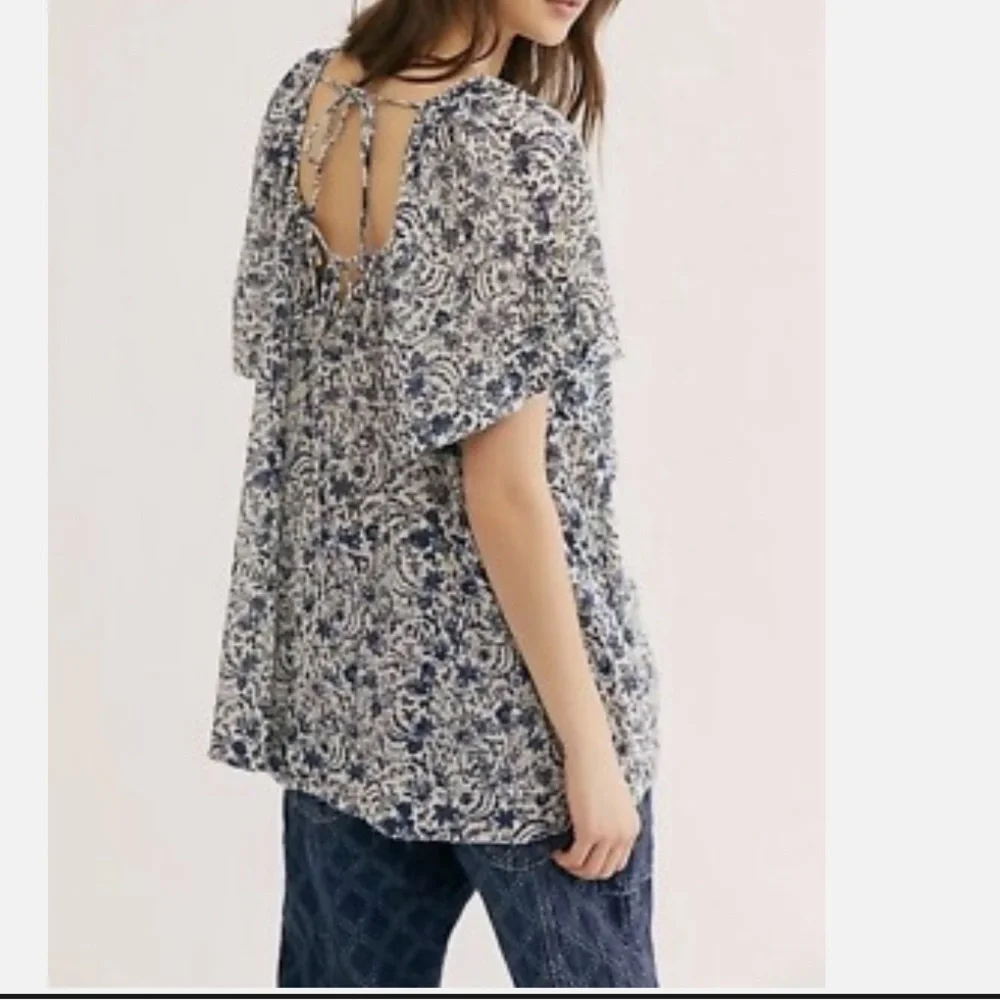 Free People Black and White Floral Blouse